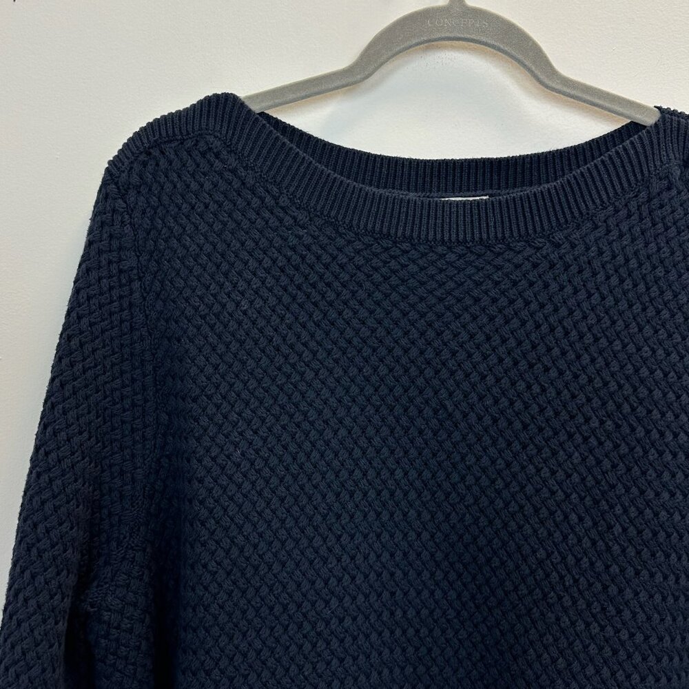 LL Bean Textured Crewneck Cotton Sweater Navy Blue Size 3X